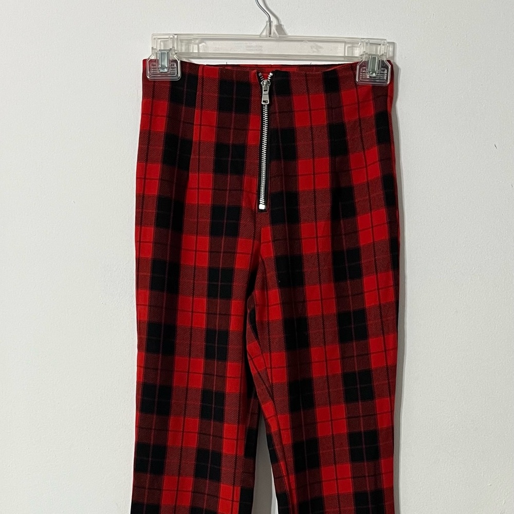 H&M Black & Red Checkered High Waist Flare Pants